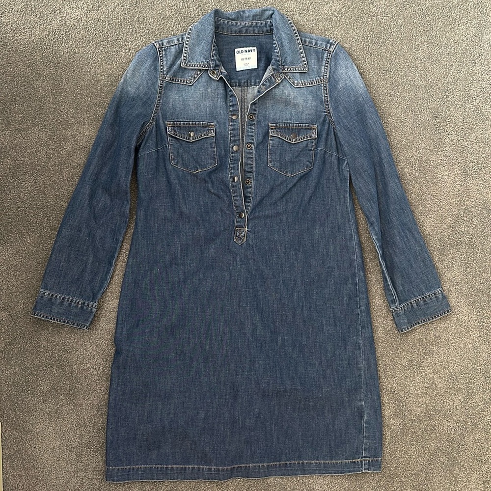 Old Navy distressed medium blue denim dress size XS